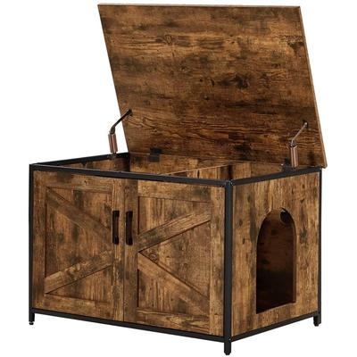 Cat Litter Box Enclosure with Frame Open Top, Rustic - Unipaws - UH5171