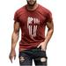 SOOMLON Mens Independence Day July 1776 Fourth of July American Flag T-Shirt Print Pullover Fitness Sport T-Shirt Round Neck Short Sleeve Wine L