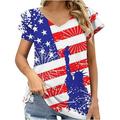 SOOMLON American Flag T Shirt for Women Patriotic Shirt USA Flag Stars Stripes Print 4th of July Tee Top American Flag Print Tops V-Neck Short Sleeve Blue XL