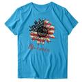 SOOMLON Womens Leopard American Flag Star Tops Cute July 4th Independence Day Sunflower Graphic Tees T-Shirts Independence Day Flag Sunflower Print T-Shirt Round Neck Short Sleeve Sky Blue XXL