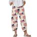 SOOMLON Women s Independence Day Trousers American Flag Print Pants Streetwear Loose Pocket Straight Pants Independence Day Print Trousers Khaki L