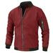 Red Motorcycle Jacket Male Winter Solid Slit Pocket Jacket Long Sleeve Zipper Fly Pocket Jacket Coat