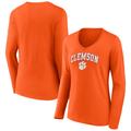 Women's Fanatics Branded Orange Clemson Tigers Evergreen Campus Long Sleeve V-Neck T-Shirt