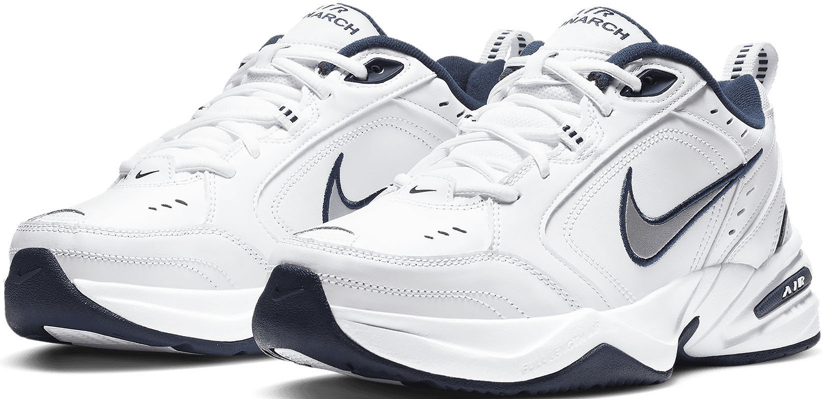 Trainingsschuh NIKE "NIKE AIR MONARCH IV", Herren, Gr. 43, weiß (weiß, metallic, silber), Leder, Synthetik, Textil, Schuhe