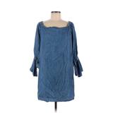 B Collection by Bobeau Casual Dress - Shift Boatneck 3/4 sleeves: Blue Print Dresses - Women's Size Medium