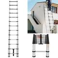 3.2M/10.5FT Telescoping Ladder Aluminium Extension Ladder Heavy Duty Multi-Purpose Ladder Non-Slip Folding Portable Ladder EN131 Standard Collapse RV Ladder Safety Ladder for Home 330lb/150kg Capacity