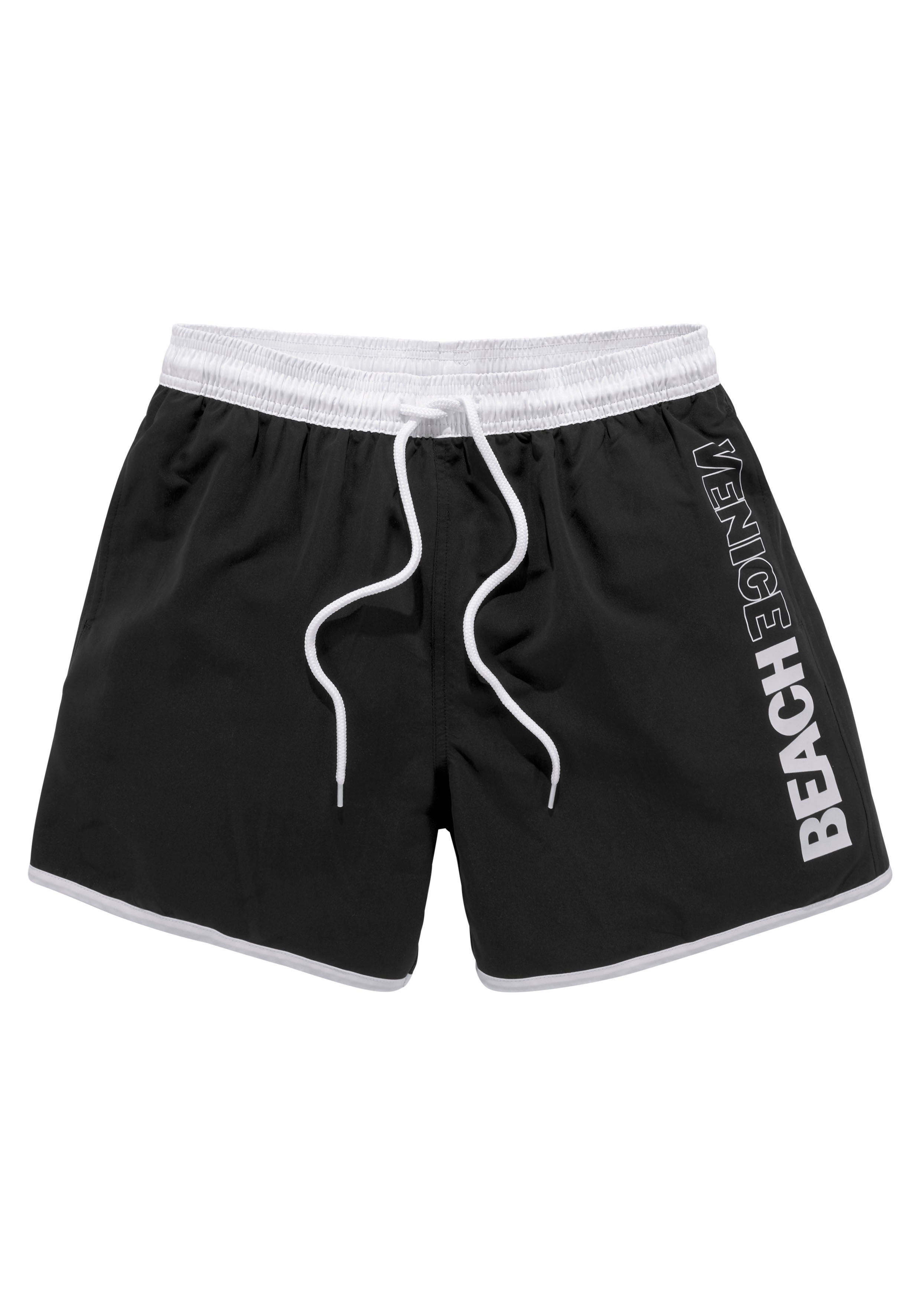 Badeshorts VENICE BEACH "Bo", Herren, Gr. XL (54/56), N-Gr, schwarz, Microfaser, Microfaser, Polyester, Recycling-Polyester, unifarben, Badehosen, mit Logodruck am Bein Image