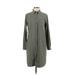 Peach Casual Dress - Shirtdress Collared Long sleeves: Gray Print Dresses - Women's Size X-Small