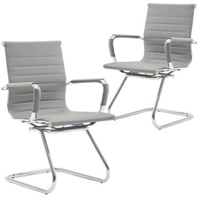 Bürostuhl Chefsessel Freischwinger für Konferenzräum aus PU-Leder mit Chromgestell Grau 2er Set Image
