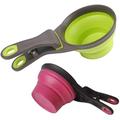 Collapsible Pet Food Scoop Silicone Measuring Cup Bag Clip 2 Pieces Water Snack Travel Bowl for Dogs Cats (1 Cup and 1/2 Cup)
