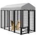 AHB Large Dog Kennel Outdoor Dog House Heavy Duty Welded Wire Steel Fence Dog Cage with Waterproof UV-Resistant Cover Feeding Door and Secure Lock (8x4x6 ft)