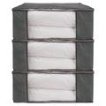 sixwipe 94L Large Capacity Clothes Storage Bag 3 Pack Foldable Closet Organizer Storage Containers with Durable Handles Clothes Storage Bins for Clothing Blanket Comforters Bed Sheets Pillows(Gray)