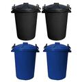 JMS we create smile Set of 4-50 Litre Plastic Bin With Clip Lock Lid & Carry Handles Rubbish Dustbin Recycle Waste Bin Trash Can For Animal Feed Garden Farm (2 x BLACK + 2 x BLUE)
