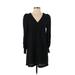 BB Dakota by Steve Madden Casual Dress - Shift V Neck 3/4 sleeves: Black Print Dresses - Women's Size X-Small