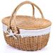 August Grove® Wicker Picnic Basket w/ Lid & Handle Sturdy Woven Body w/ Washable Lining Wicker or Wood in Brown | 7.1 H x 15.4 W x 11.4 D in | Wayfair