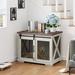 Tucker Murphy Pet™ Dog Crate Furniture w/ Sliding Barn Door Wood in White/Brown | 28.3 H x 25.6 W x 37 D in | Wayfair