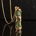 Collier classique rétro incrusté de couleur or artisanat Imitation Jade Dragon Pillar Phoenix doré