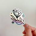 Magic Flower Sticker - Holographic Sticker, Floral Line Art, Flower Drawing, Simple Black Illustration, Waterproof, Dishwasher Safe