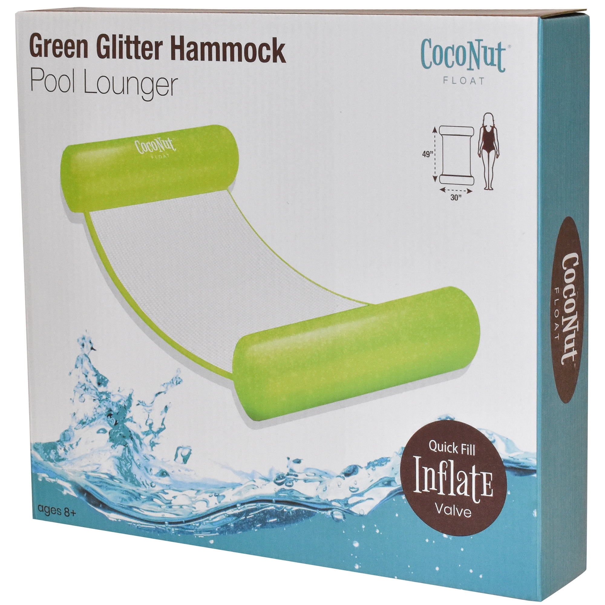 CocoNut Float: Green Glitter Hammock Pool Lounger - 49" x 30" Inflatable Drifter, Exercise Saddle & Relaxation Chair - Multi
