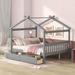 Full Size Solid Wooden House Bed Frame with Two Drawers and 2 Headboards