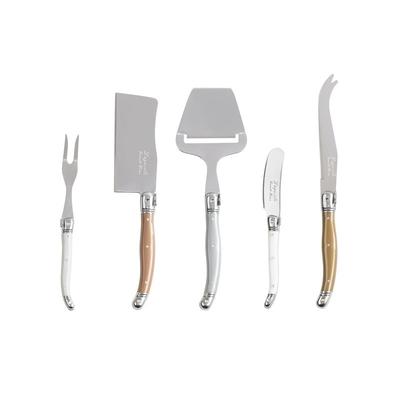 French Home Laguiole 5 Piece Cheese Knife, Fork and Slicer Set, Mixed Metals