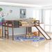 Full Wood Low Loft Bed with Slide, Ladder and Chalkboard, Walnut