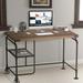 Industrial Metal Writing Desk With Wooden Top, Home Office Study Desk with 1 Storage Shelves for PC Laptop Notebook