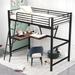 Twin/Full Loft Bed with Desk, Metal Twin/Full Size Loft Bed Frame with Shelf and Ladder for Kids Teens Adults
