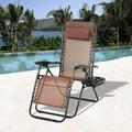 NiamVelo Zero Gravity Chair Lawn Chair Outdoor Folding Patio Lounge Chair Recliner with Removable Pillow & Cup Holder Brown 37 x 26 x 43