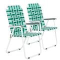 2 Pack Folding Webbed Lawn Chair Beach Chair Lawn Patio Webbed Strap Furniture for Adults High Seat Camping Chair for Outdoor Garden