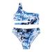 Girls Swimsuits Size 3 Months-6 Months Summer Sea Wave Pattern Two Piece Sport High Waist Bikini Set Bathing Suit For Teens Girl Blue