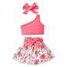 Cute Summer Toddler Girls Outfits Set Baby Kids Suit Floral Top Pink Shoulder Suspender Solid Color Short Top Flower Print Skirt For 18-24 Months