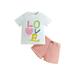 Cute Summer Toddler Girls Outfits Set Kids Baby Spring Lette Print Cotton Short Sleeve Tshirt Shorts Outfits Clothes For 6-7 Years