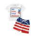 Sunisery Independence Day Toddler Kids Boys Tops Shorts Outfits Short Sleeve T-Shirt Stars Stripes Print Shorts Clothes White 4-5 Years