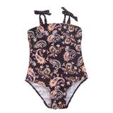 Toddler Swimsuit Girl Size 7 Years-8 Years One Piece Trim Ruched Cute Spaghetti Strap Printed Swimwear Teen Bathing Suits For Girls Black