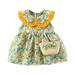 Summer Savings Clearance 2024! Loopsun Toddler Girl Dress Crew Neck Sleeveless Floral Printing Mini Dress with Bag Two-piece Suit Yellow