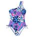 Girls Swimsuits Size 12 Months-15 Months One Piece Beach Summer Seaside Bikini One Shoulder Frosted Chest Leaf Print Toddler Bathing Suit Girl Blue