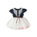 Peyakidsaa Toddler Baby Girls Summer A-line Dress Short Sleeve O Neck Lace Floral Tulle Patchwork Dress with Belt