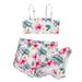 Girls Swimsuits Size 150 Three Piece Ruffles Swimwear Hollow Bikini Summer Sunflower Cow Floral Print Girls Bathing Suit Pink