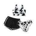 Girls Swimsuits Size 5 Years-6 Years Baby Suspender Cow Print Swimwear Shorts Summer 3 Piece Bikini Teen Bathing Suits For Girls White