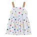 Loopsun Toddler Girl Dress Square Neck Sleeveless Sweet Heart Rainbow Printing Fashion Cute Sling Mini Dress White