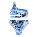 Toddler Swimsuit Girl Size 12 Months-18 Months Summer Sea Wave Pattern Two Piece Sport High Waist Bikini Set Teen Bathing Suits For Girls Blue