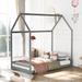 Twin Size Wood House Bed, Wooden Bedframe with Roof for Kids, Teens, Boys or Girls, Box Spring Required, Grey