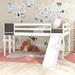 Full Toddler Low Loft Bed with Slide & Ladder, Pine Wood Bed Frame w/ Chalkboard for Kids Boys Girls, No Box Spring Needed,White