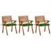 Tomshoo Patio Dining Chairs with Cushions 3 pcs Solid Acacia Wood