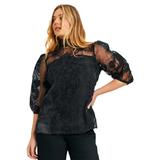 Plus Size Women's Mockneck Lace Top by June+Vie in Black Lotus Lace (Size 10/12)