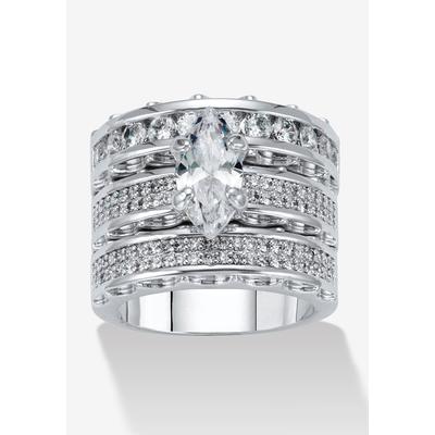 Women's 3 Piece 3.38 Tcw Marquise Cubic Zirconia Platinum-Plated Bridal Ring Set by PalmBeach Jewelry in White (Size 10)