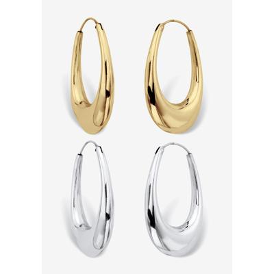 Women's Gold-Plated And Sterling Silver Polished Oval Puffed Hoop Earring Set 1 3/4 Inch by PalmBeach Jewelry in Gold