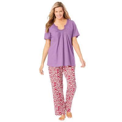 Plus Size Women's Embroidered Short-Sleeve Sleep Top by Catherines in Amethyst Purple (Size 4X)