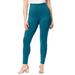 Plus Size Women's Side Embellished Legging by Roaman's in Teal Embroidered Vines (Size 34/36)